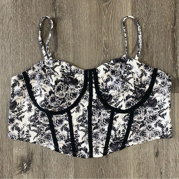SHEIN Curve Corset Crop Top Women’s Size 2XL Floral Black White Spegetti Straps - Picture 1 of 8